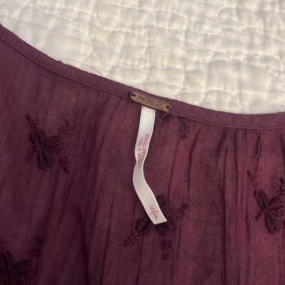 Free People Burgundy Nostalgic Feels Lace Boho Long Sleeve Peasant Top S - Picture 4 of 7